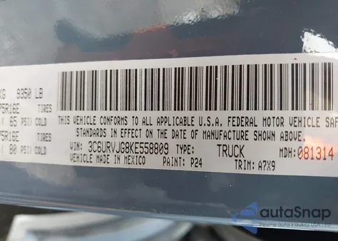 2019 Ram Promaster 3500 Cargo Van High Roof 159 Wb Ext z USA, uszkodzony, nr VIN 3C6URVJG8KE558809